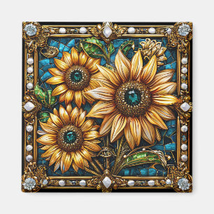 Üppige Sonnenblumen-Kunstwerke in Gold gerahmt Magnet