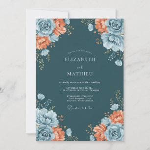 Üppige Teal-Blumenhochzeit Romantik Einladung