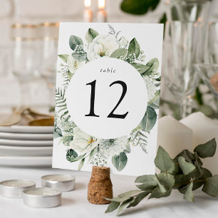 Üppige weiße Blumen und Grün-Hochzeit Tischnummer
