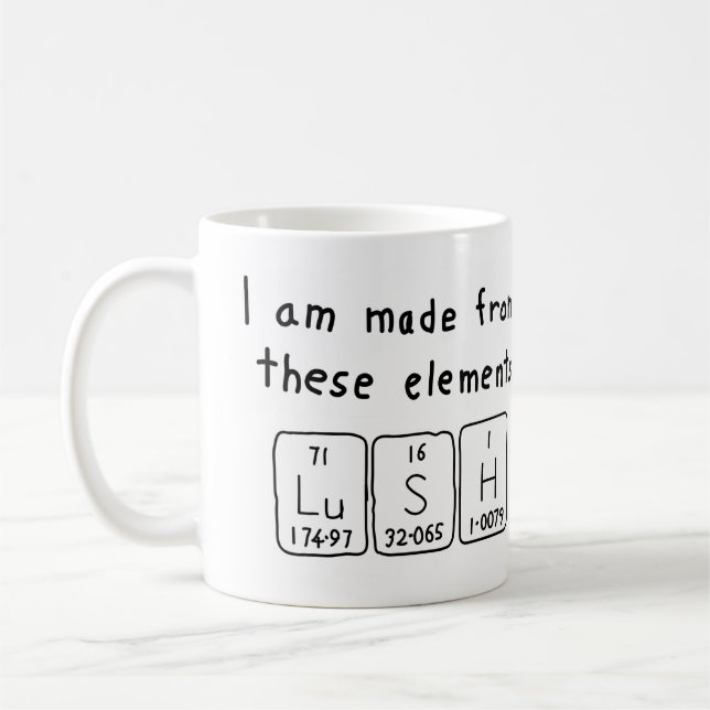 Üppige Wort-Tasse der periodischen Tabelle Kaffeetasse (Links)