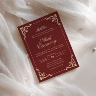 Üppiger Barockrahmen Gold Burgund Nikah-Zeremonie Einladung