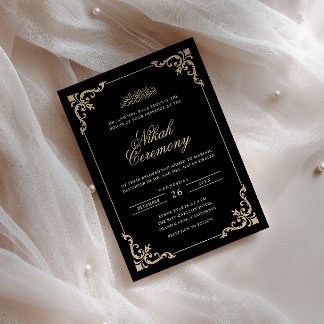 Üppiger Barockrahmen Gold Schwarz Nikah-Zeremonie Einladung