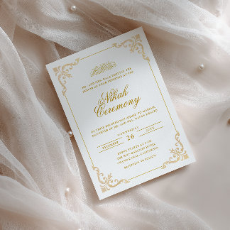 Üppiger Barockrahmen Gold Weiße Nikah-Zeremonie Einladung