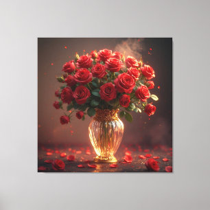 Üppiger Blumenstrauß rote Rosen in eleganter Krist Leinwanddruck