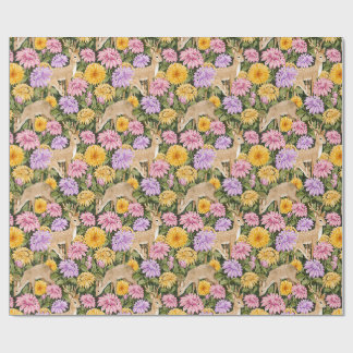 Üppiger Dahliengarten mit Hirschen - Aquarell-Blum Geschenkpapier