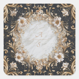 Üppiger Gold Barock Weißer Marmor Kreis Quadratischer Aufkleber
