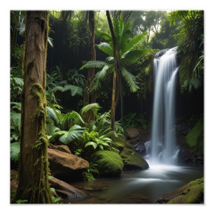 Üppiger tropischer Wasserfall Fotodruck
