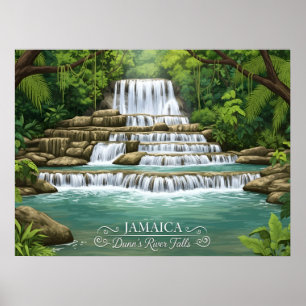 üppiger tropischer Wasserfall in Jamaika Poster