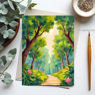 Üppiger Waldspaziergang   Grüne Natur Aquarell Postkarte