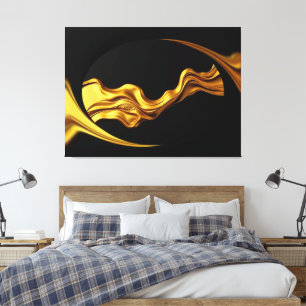 Üppiger Wirbel Flüssiges Gold Schwarzes Monochrom Leinwanddruck
