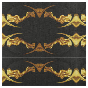 Üppiger Wirbel Schwarz Gold Luxus Abstract Print M Stoff