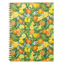 Üppiges Aquarell-Zitrusfrucht-Spiral-Foto-Notizbuc