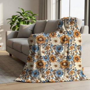 Üppiges Blau Elfenbein Blumen Boho Puderblau Gemüt Sherpadecke