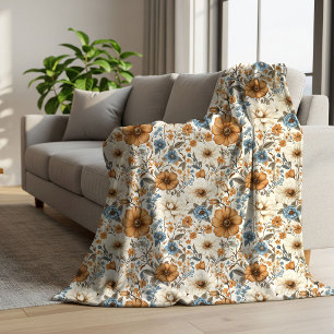Üppiges Blau Elfenbein Floral Boho Puderblau Gemüt Sherpadecke