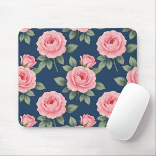 Üppiges botanisches Rosenmuster in Rosa Mousepad