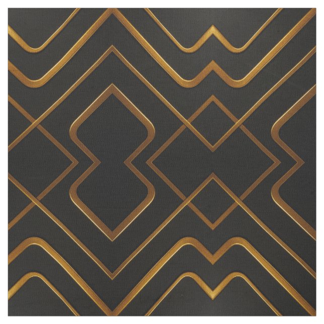 Üppiges Deco-Raster Voll Flüssig-Gold Schwarz Mono Stoff (Muster)