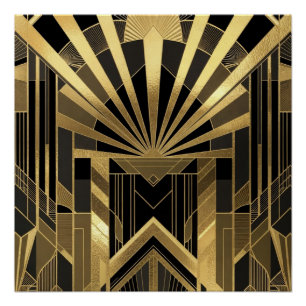 Üppiges Gold & Schwarzes Sonnenburst-Architekturde Poster