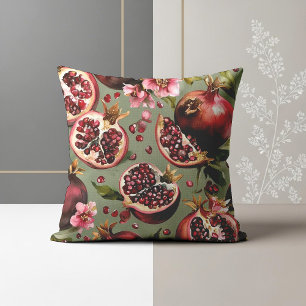 Üppiges Granatapfel-Frucht- und Blumenmuster Kissen