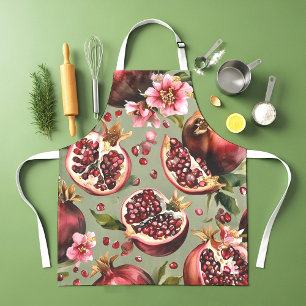 Üppiges Granatapfel-Frucht- und Blumenmuster Schürze