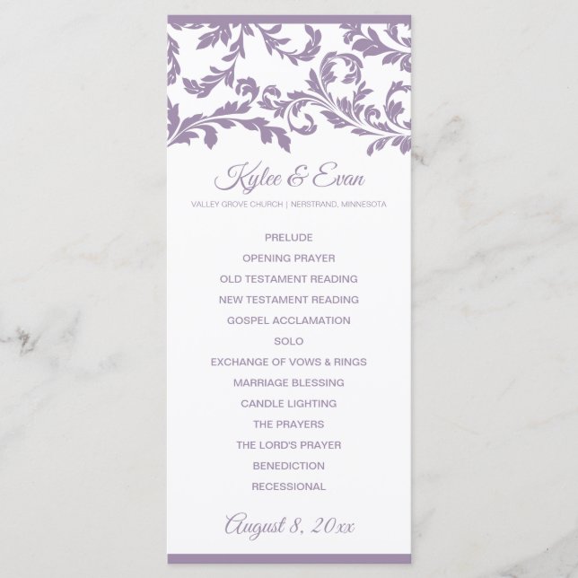 Üppiges Hochzeitsprogramm | Lavendel-Lila Programm (Vorderseite)