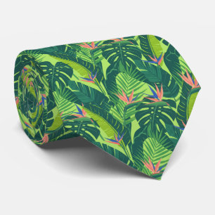 Üppiges, lebendiges tropisches Blatt Monstera und  Krawatte