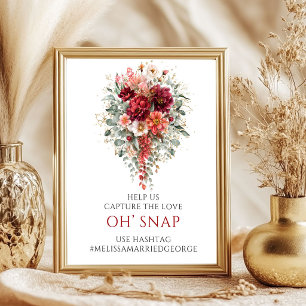 Üppiges Marine-Rot Herbstblumen Oh Snap Hochzeitss Poster