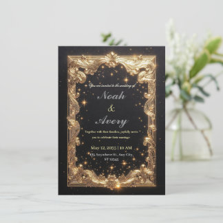 Üppiges Matt-Schwarz- und Goldfolien-Hochzeitskart Einladung