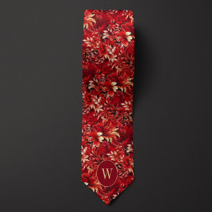 Üppiges Rot und Creme Blumenmuster Krawatte
