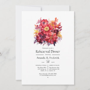 Üppiges rotes Blumen- Hochzeitsprobedinner Einladung