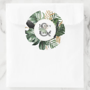 Üppiges Sommergrün   Boho-Hochzeitsmonogramm Runder Aufkleber