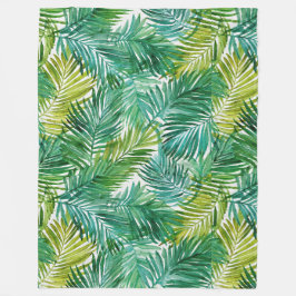 Üppiges tropisches Inselgrün Palmwedel Wasserfarbe Fleecedecke