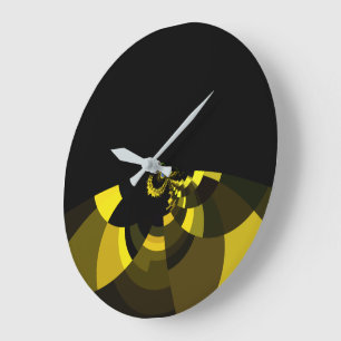 Üppiges Vektormuster Jet Black und Gold Kunstprint Große Wanduhr