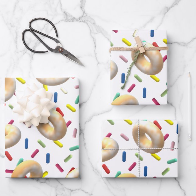 Uppte Donuts und Regenbogensprinklen Geschenkpapier Set (Vorderseite)
