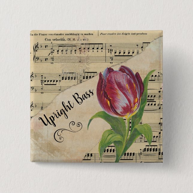 Upright Bass Elegante Tulip Vintage Noten Button (Vorderseite)