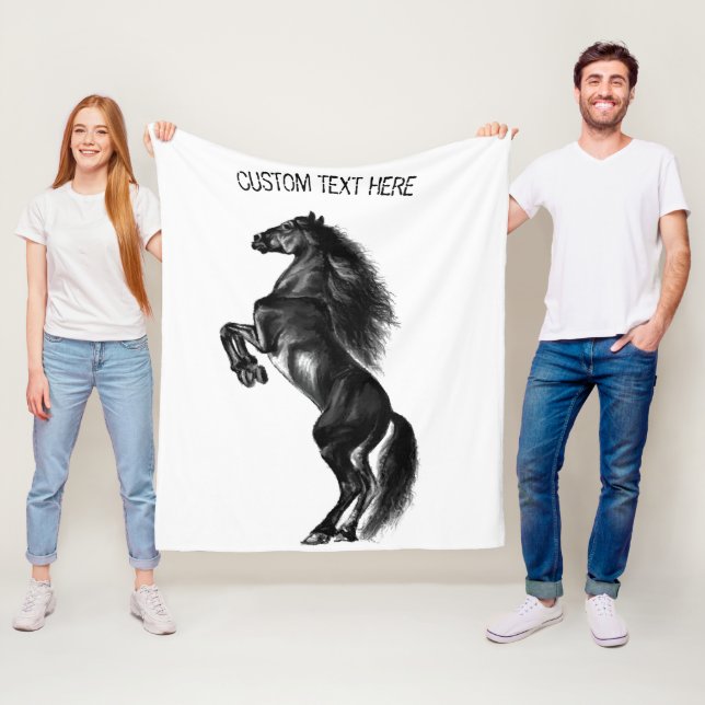 Upright Black Wild Horse Fleece Blanket Your Text (Beispiel)