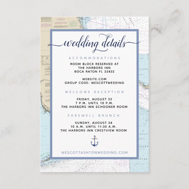 Upscale #Nautical South Florida #Wedding Details Begleitkarte (Vorderseite)
