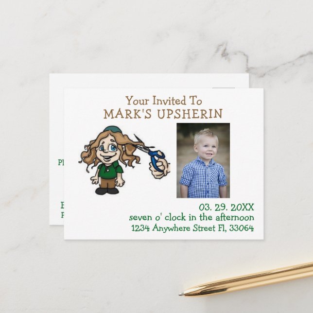 Upsherin Postcard Einladung Postkarte (Vorderseite/Rückseite Beispiel)