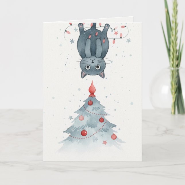 Upside-Down Christmas Kitten Card Karte (Vorderseite)
