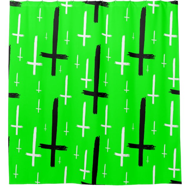 upside down inverted cross acid green black duschvorhang (Vorderseite)