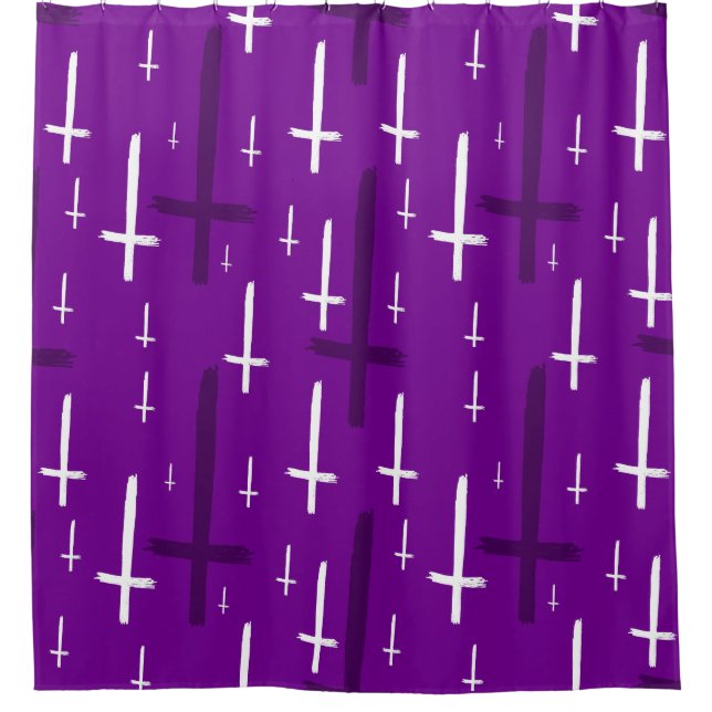 upside down inverted cross purple duschvorhang (Vorderseite)