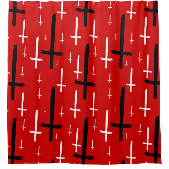  upside down inverted cross red black duschvorhang (Vorderseite)