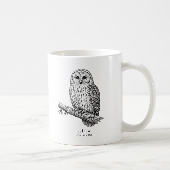 Ural-Eule Schwarz-Weiß-Kaffeetasse Kaffeetasse (Rechts)