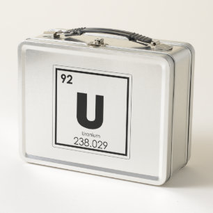 Uran Symbolchemieformel des chemischen Elements Metall Brotdose
