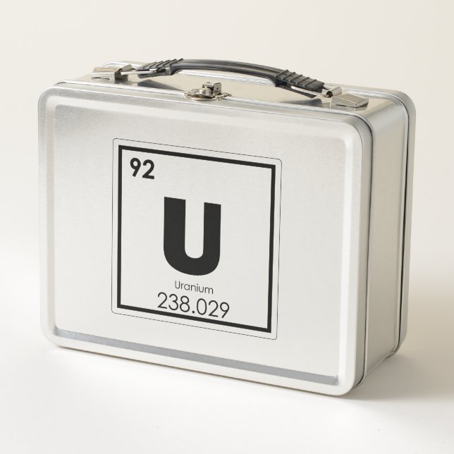 Uran Symbolchemieformel des chemischen Elements Metall Brotdose (Vorderseite)