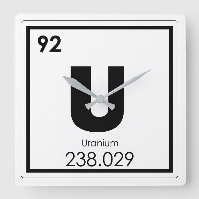 Uran Symbolchemieformel des chemischen Elements Quadratische Wanduhr (Vorderseite)