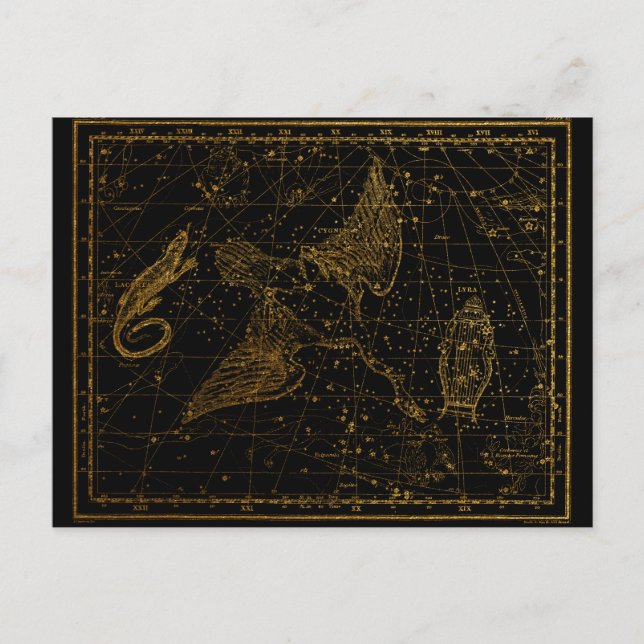 Urania Mirror Celestial Map Gold und Black Postkarte (Vorderseite)