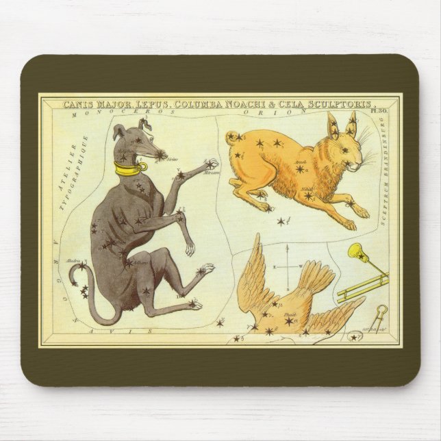 Urania-Spiegel, Vintage Astronomie-Himmelskarte Mousepad (Vorne)