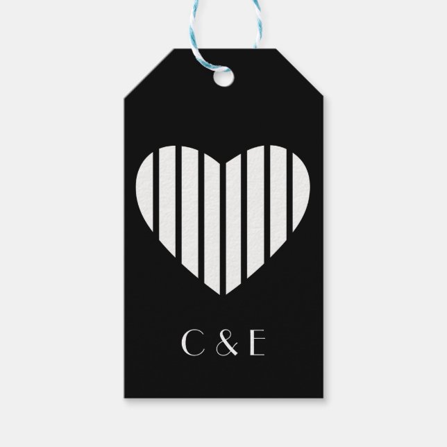 Urba Script Monogram Herz auf schwarz Geschenkanhänger (Vorderseite)