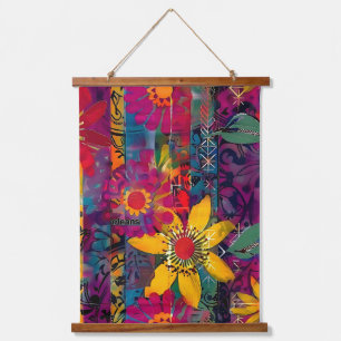 Urban Bloom Lebendiges Graffiti-Blumen-Explosion Wandteppich Mit Holzrahmen
