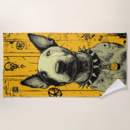 Urban Bull Terrier Portrait in Bold Yellow Grunge Strandtuch